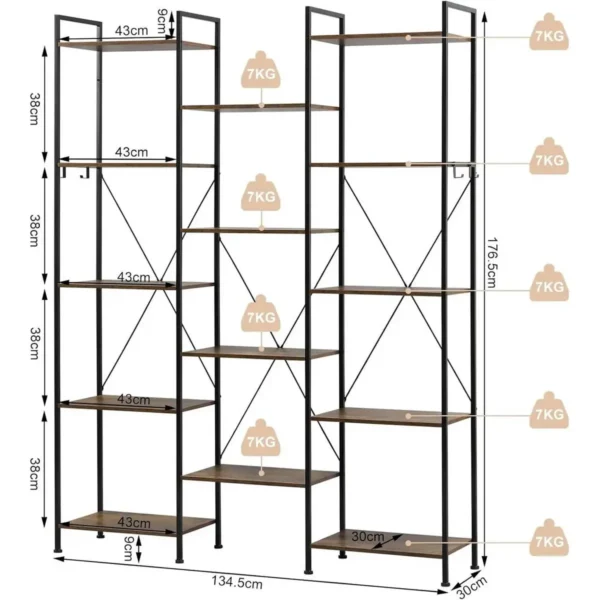 Diferza Staande Plank Met 14 Planken En 4 Haken, Gemaakt Van Metaal Houtmateriaal, Vintage Houtlook 3