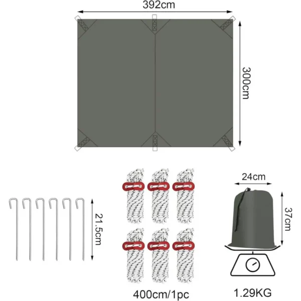 Diferza Tentzeil Waterdicht, Zonwering SPF50＋, Met Oogjes Touwen Haringen, Grijs 3x4 M 3