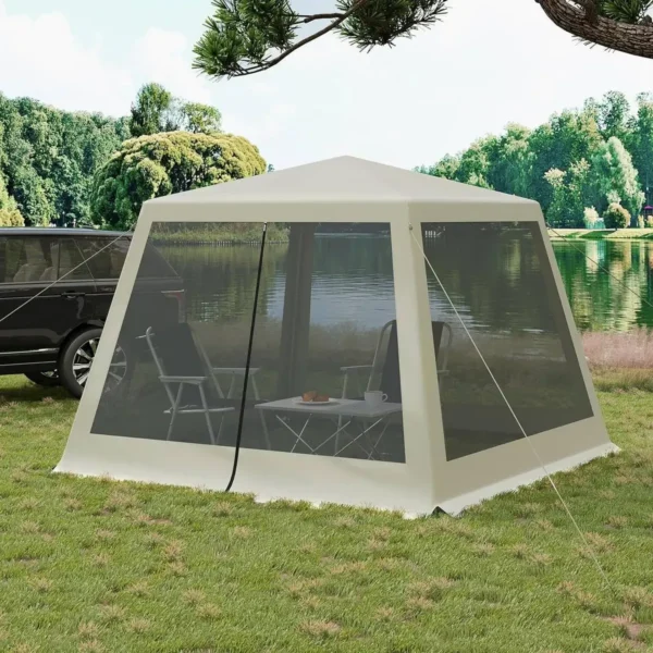 Diferza Tuinpaviljoen 3x3 M, Met Zijwanden Klamboe, Metaal, Partytent, Beige 2