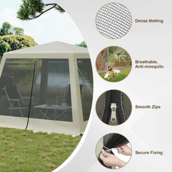 Diferza Tuinpaviljoen 3x3 M, Met Zijwanden Klamboe, Metaal, Partytent, Beige 4