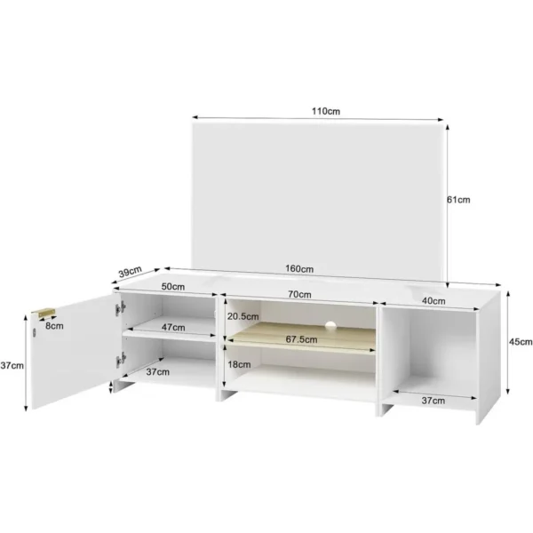 Diferza TV-meubel, TV-meubel, 3-in-1 TV-bord Deelbaar, Gemaakt Van Materiaal Hout, Wit 3