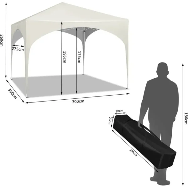 Diferza Vouwtent Pop-up Waterdicht, Zonwering Gemaakt Van Oxford Metalen Frame 3x3m Beige 3