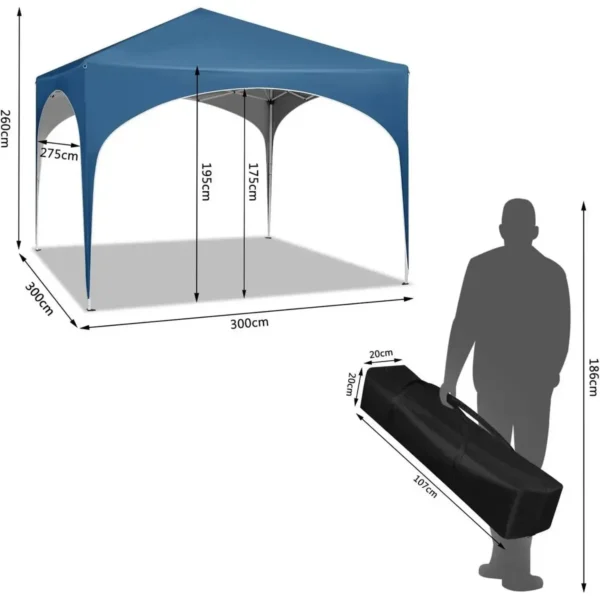 Diferza Vouwtent Pop-up Waterdicht, Zonwering Gemaakt Van Oxford Metalen Frame 3x3m Blauw 3