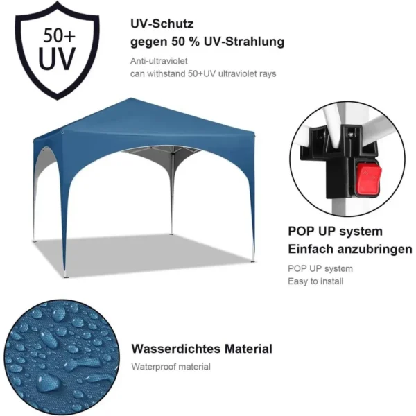 Diferza Vouwtent Pop-up Waterdicht, Zonwering Gemaakt Van Oxford Metalen Frame 3x3m Blauw 6