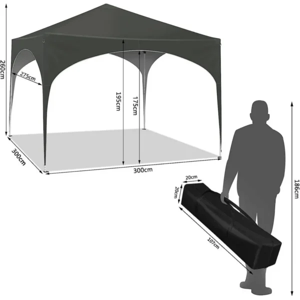 Diferza Vouwtent Pop-up Waterdicht, Zonwering Gemaakt Van Oxford Metalen Frame 3x3m Grijs 3