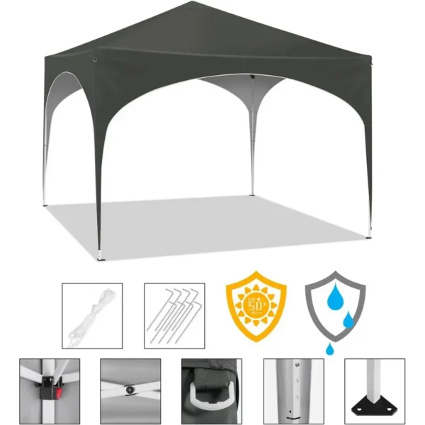 Diferza Vouwtent Pop-up Waterdicht, Zonwering Gemaakt Van Oxford Metalen Frame 3x3m Grijs 6