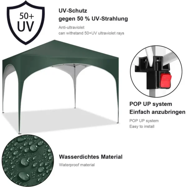 Diferza Vouwtent Pop-up Waterdicht, Zonwering Gemaakt Van Oxford Metalen Frame 3x3m Groen 6