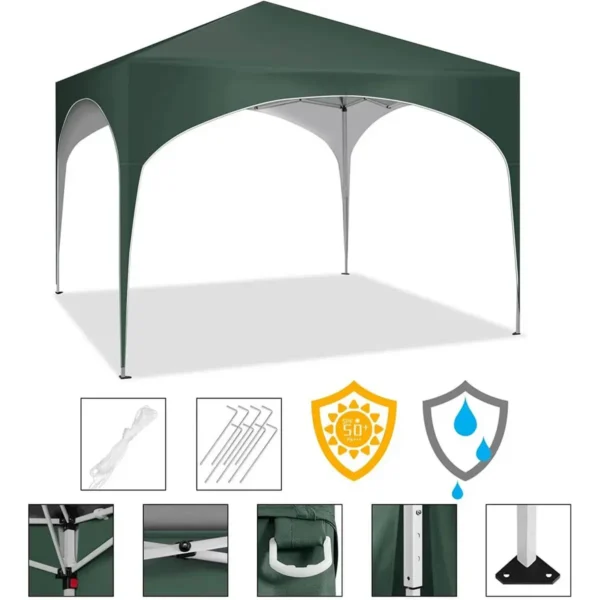 Diferza Vouwtent Pop-up Waterdicht, Zonwering Gemaakt Van Oxford Metalen Frame 3x3m Groen 7