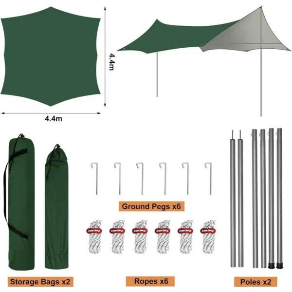 Diferza Waterdicht Tentzeil Met Paalogen, Liertouwen Haringen, Groen 4,4 X 4,4 M 2