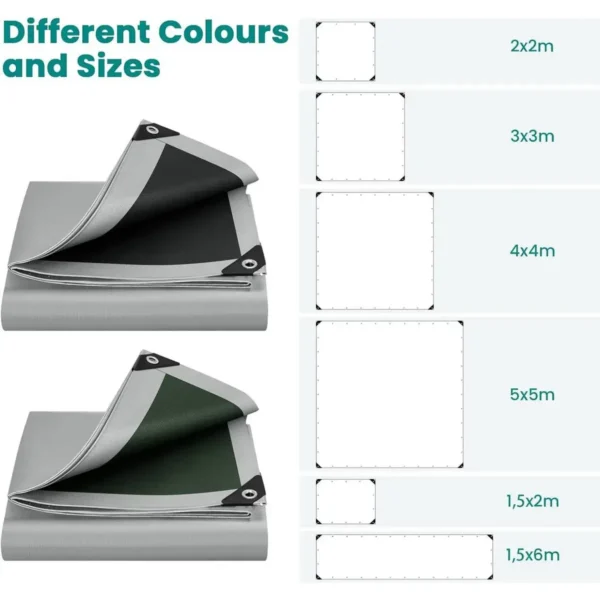 Diferza Waterdicht Zeildoek, 280 G/m² PE-beschermzeil Met Ogen, UV-stabiel Grijs-zwart 5x5 M 8