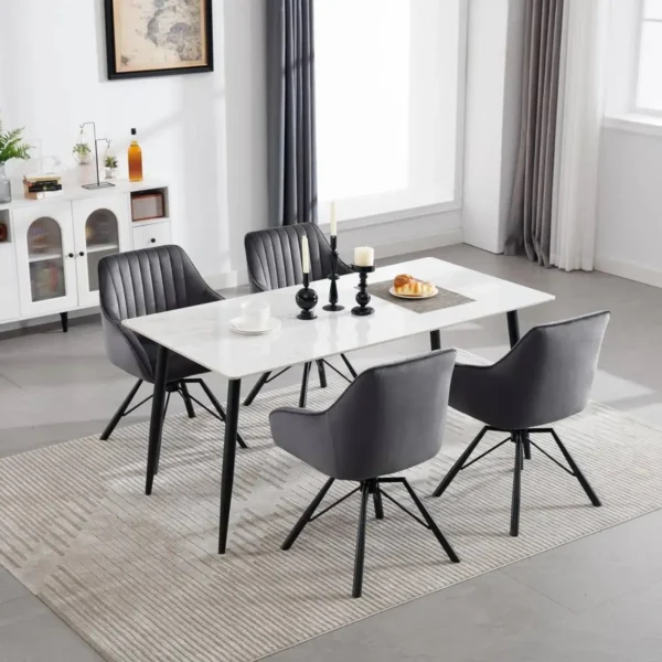 Draaibare Eetkamerstoelen Set Van 4, Fluwelen Fauteuils Woonkamer, Metalen Poten Donkergrijs 2