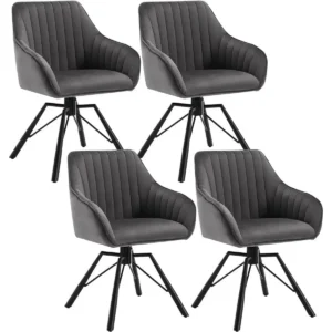 Draaibare Eetkamerstoelen Set Van 4, Fluwelen Fauteuils Woonkamer, Metalen Poten Donkergrijs 1