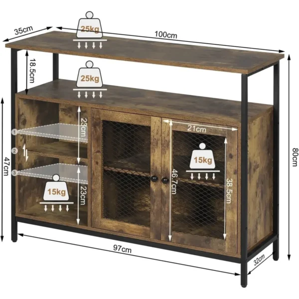 Dressoir Met Werkblad, Voorzien Van 2 Deuren, 2 Open Vakken, Verstelbare Plank 3