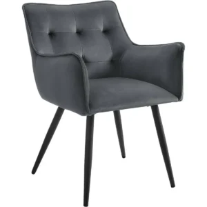 Eetkamerstoel, Fauteuil Met Armleuning Rugleuning, Fluwelen Bekleding, Metalen Poten Donkergrijs 1