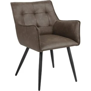 Eetkamerstoel, Fauteuil Met Armleuning Rugleuning, Kunstleren Bekleding, Metalen Poten Donkerbruin 1