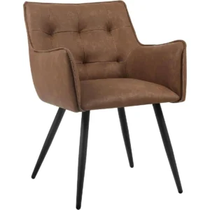 Eetkamerstoel, Fauteuil Met Armleuningen Rugleuning, Kunstleren Bekleding, Bruin Metalen Poten 1