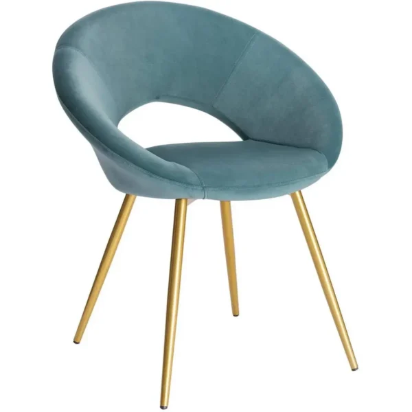 Eetkamerstoel Keukenstoel Fauteuil, Zitting Fluweel, Goudkleurige Metalen Poten Turquoise 1