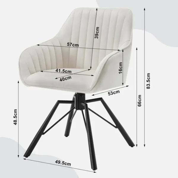 Eetkamerstoelen Draaibaar Set Van 6, Fluwelen Fauteuils Woonkamer, Metalen Poten Crème 3