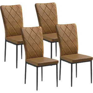 Eetkamerstoelen Set Van 4, Keukenstoelen Kunstleer, Met Hoge Rugleuning, Metalen Poten Bruin 1