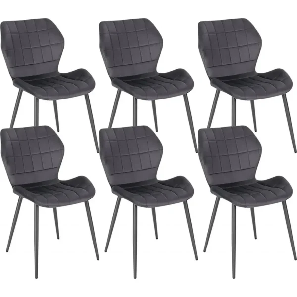 Eetkamerstoelen Set Van 6, Keukenstoel, Gestoffeerde Stoel, Woonkamerstoel Met Fluwelen Bekleding, Metalen Poten Donkergrijs 1