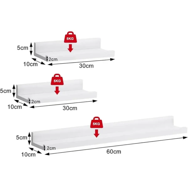 Fotostang Set Van 6, Fotoplank Fotostang Wandplank, Opstaande Voorkant Wit 60cm 3