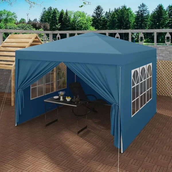 Gazebo Pop-Up Waterdichte Zonwering Camping Pagodetent 3 X 3 M Blauw 2