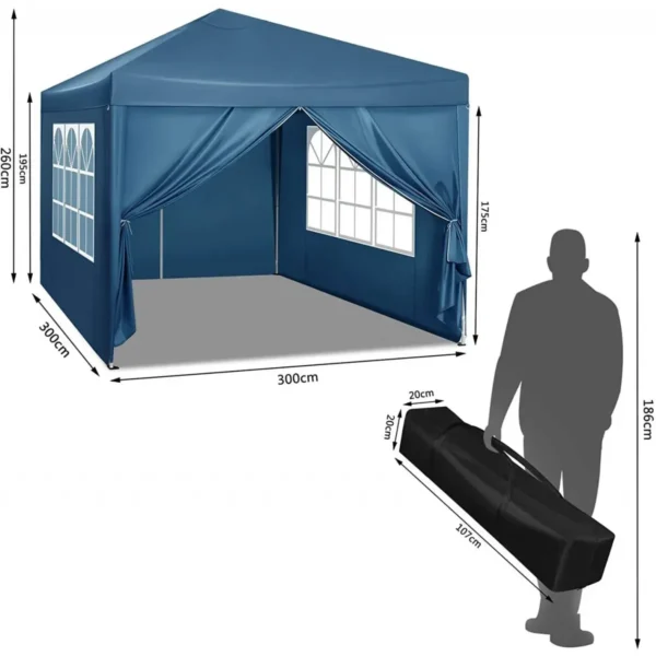 Gazebo Pop-Up Waterdichte Zonwering Camping Pagodetent 3 X 3 M Blauw 3