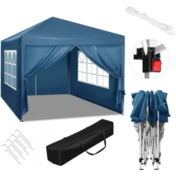 Gazebo Pop-Up Waterdichte Zonwering Camping Pagodetent 3 X 3 M Blauw 4