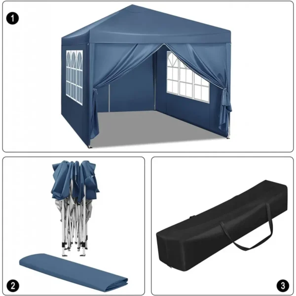 Gazebo Pop-Up Waterdichte Zonwering Camping Pagodetent 3 X 3 M Blauw 9