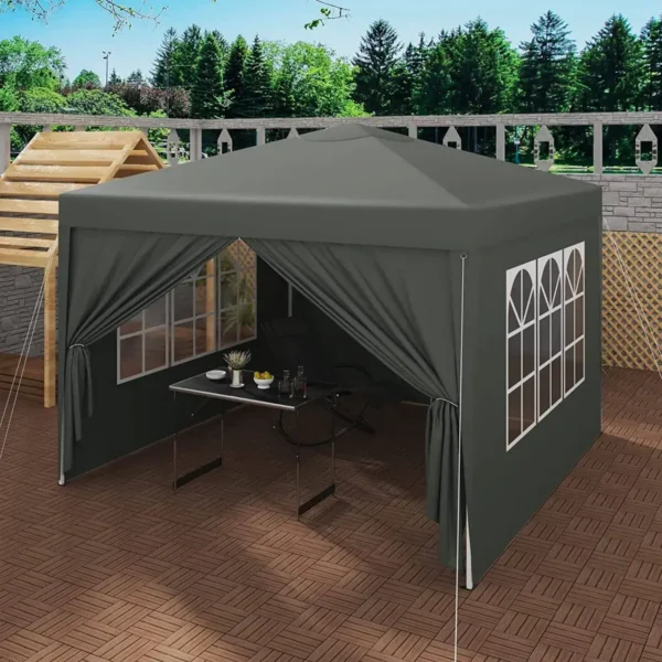 Gazebo Pop-Up Waterdichte Zonwering Camping Pagodetent 3 X 3 M Grijs 2