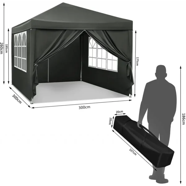 Gazebo Pop-Up Waterdichte Zonwering Camping Pagodetent 3 X 3 M Grijs 3