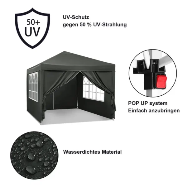 Gazebo Pop-Up Waterdichte Zonwering Camping Pagodetent 3 X 3 M Grijs 5