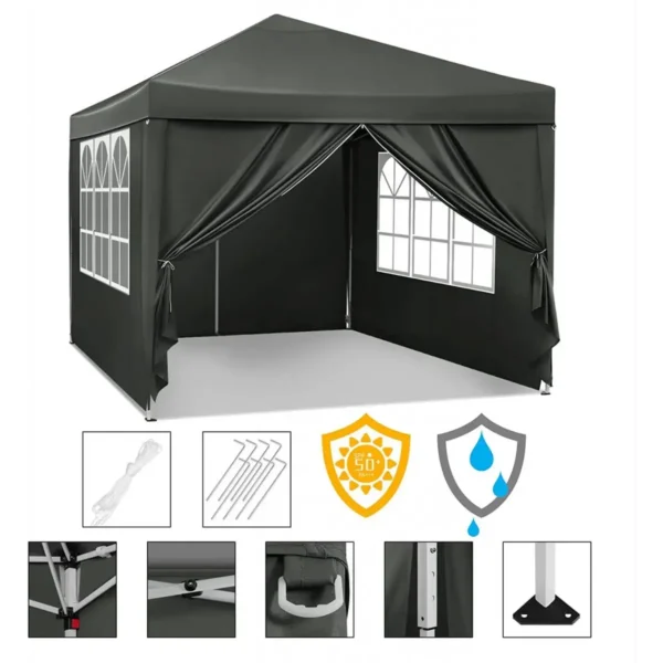 Gazebo Pop-Up Waterdichte Zonwering Camping Pagodetent 3 X 3 M Grijs 6