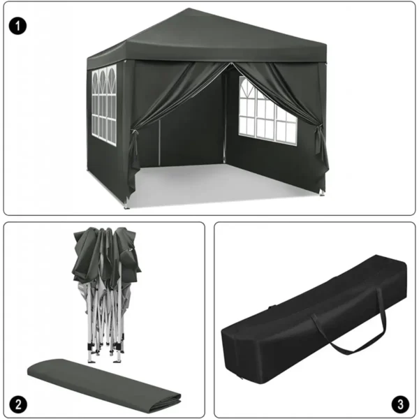 Gazebo Pop-Up Waterdichte Zonwering Camping Pagodetent 3 X 3 M Grijs 9