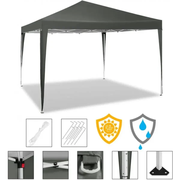 Gazebo Pop-Up Waterdichte Zonwering Patio Festival Pagodetent 3 X 3 M Grijs 6