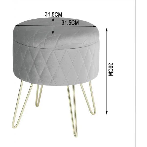 Gestoffeerde Kruk Met Opbergruimte Fluwelen Poef Rond Lichtgrijs 3