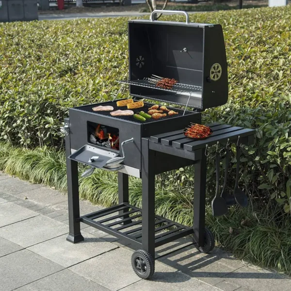 Houtskoolgrill Met Deksel, Barbecuegrill Voor Feesten, Zwart 2