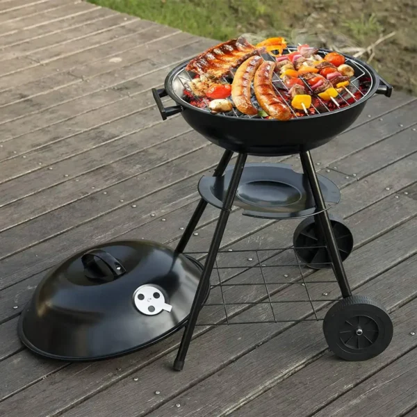 Houtskoolgrill Staande Grill Met Wielen 44 * 73CM, Barbecuerooster, Zwart 5