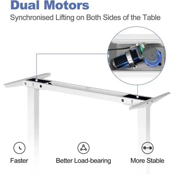 In Hoogte Verstelbaar Elektrisch Bureau Met 2 Motoren, Sta Bureau Met Geheugenfunctie Wit 7