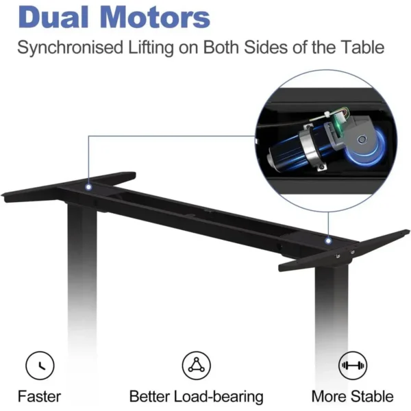 In Hoogte Verstelbaar Elektrisch Bureau Met 2 Motoren, Sta Bureau Met Geheugenfunctie Zwart 7