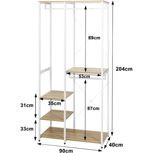 Kapstok, Kledingrek, Kledingrek Met Plank, Gemaakt Van Hout En Staal, Licht Wit Eiken 3