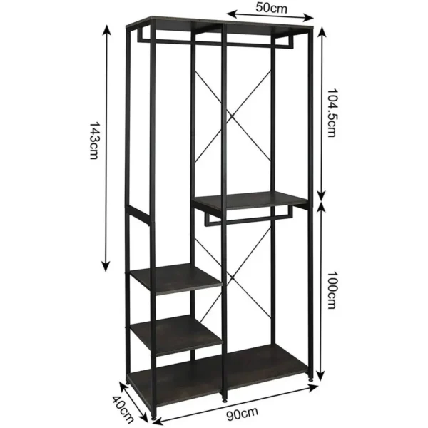 Kapstok Kledingrek Kledingrek Met Plank, Gemaakt Van Hout En Staal Zwart-roestkleur 3