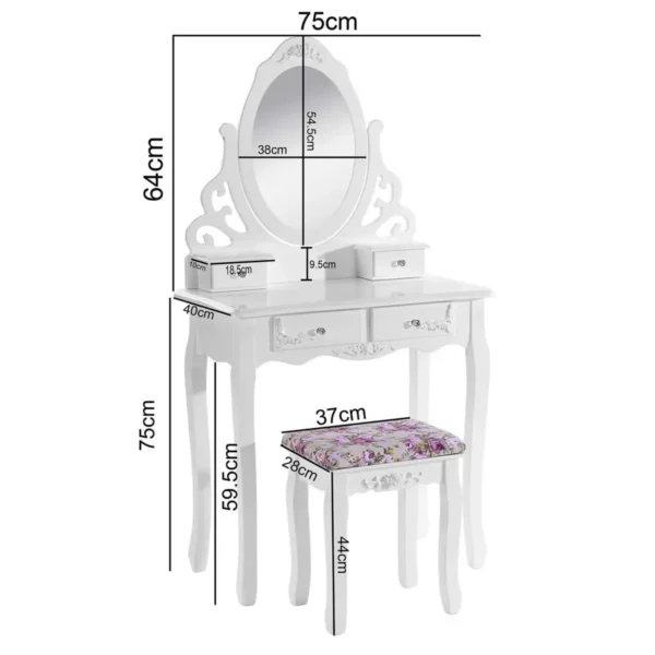 Kaptafel Cosmetische Tafel Kaptafel Met Spiegel 4 Laden Wit 3