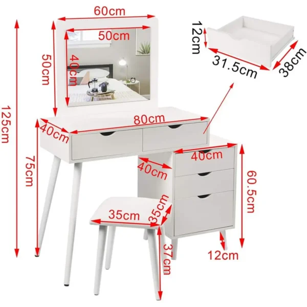 Kaptafel Met 2 Lades En Nachtkastje Wit 5