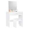 Kaptafel Met Kruk En Spiegel Cosmetische Tafel Met Lade Make-upspiegel Wit 3