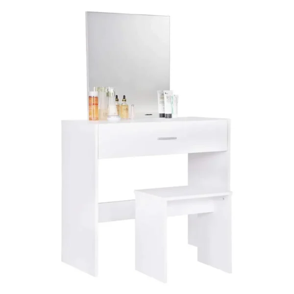 Kaptafel Met Kruk En Spiegel Cosmetische Tafel Met Lade Make-upspiegel Wit 3