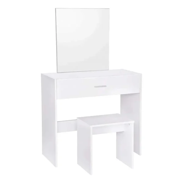 Kaptafel Met Kruk En Spiegel Cosmetische Tafel Met Lade Make-upspiegel Wit 4