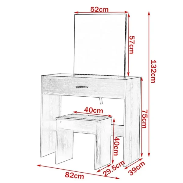 Kaptafel Met Kruk En Spiegel Cosmetische Tafel Met Lade Make-upspiegel Wit 6