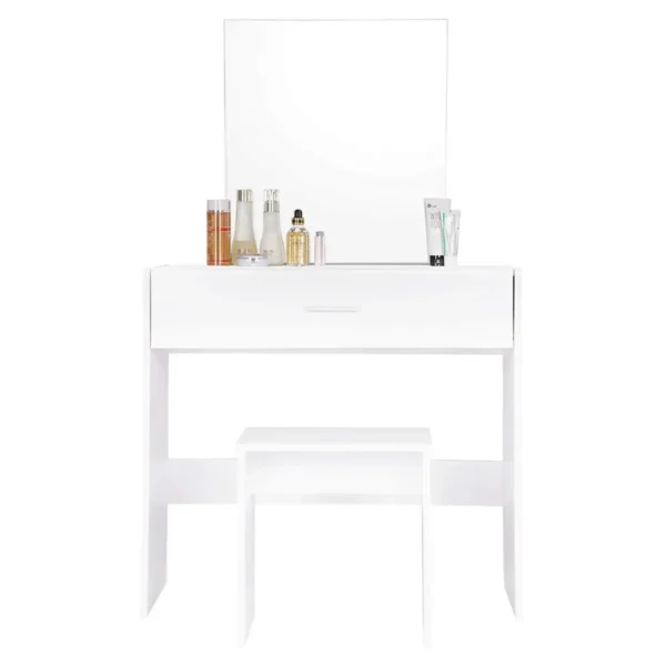 Kaptafel Met Kruk En Spiegel Cosmetische Tafel Met Lade Make-upspiegel Wit 7