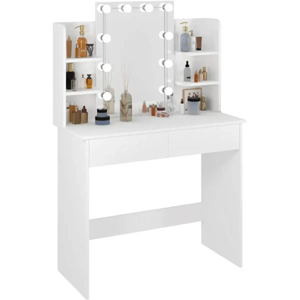 Kaptafel Met LED-verlichting, Kaptafel Met Spiegel, Make-uptafel, Modern Hout, 90x135x40 Cm 1